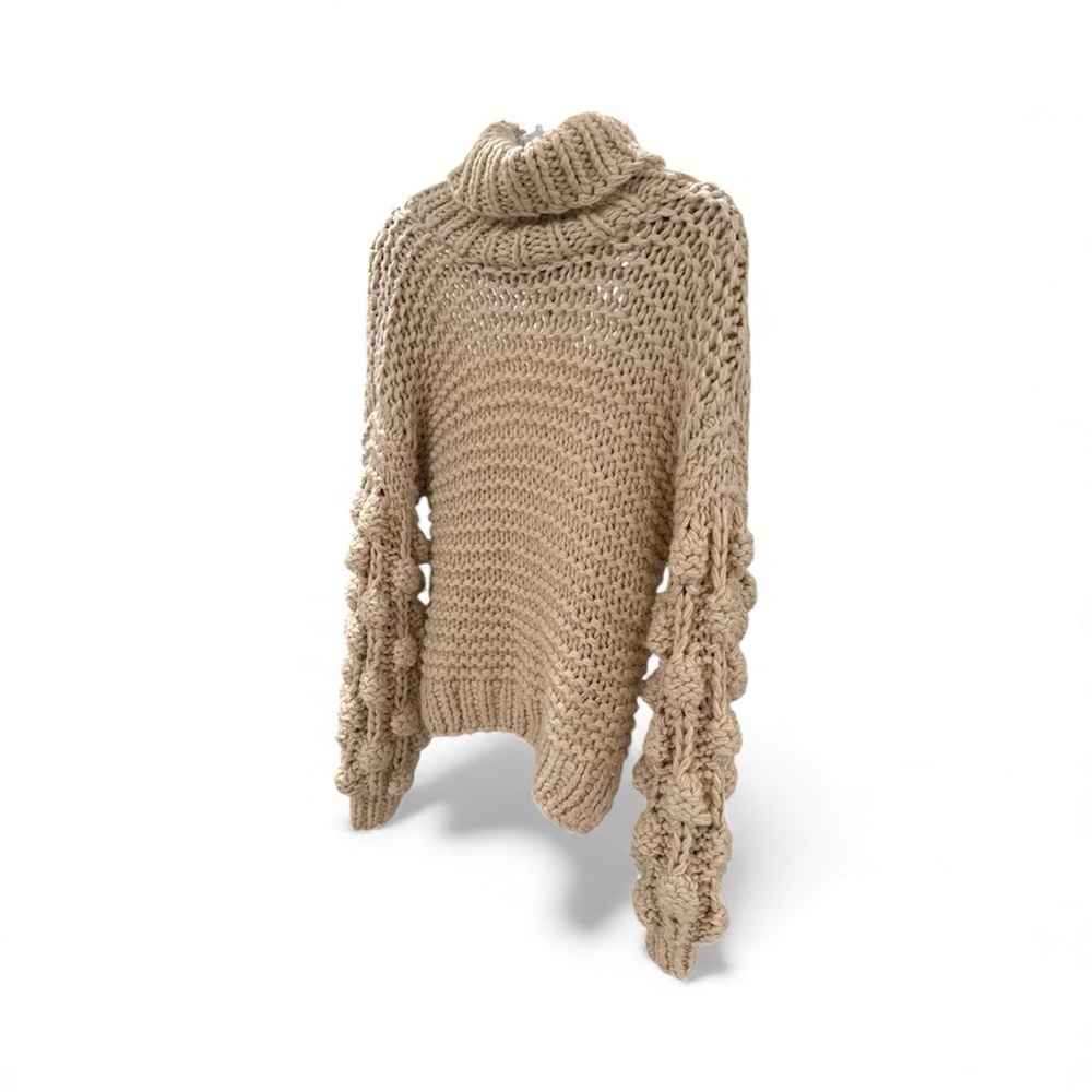 SAGE THE LABEL -chunky Knit Turtleneck backless Sweater - Tan - Picture 2 of 5